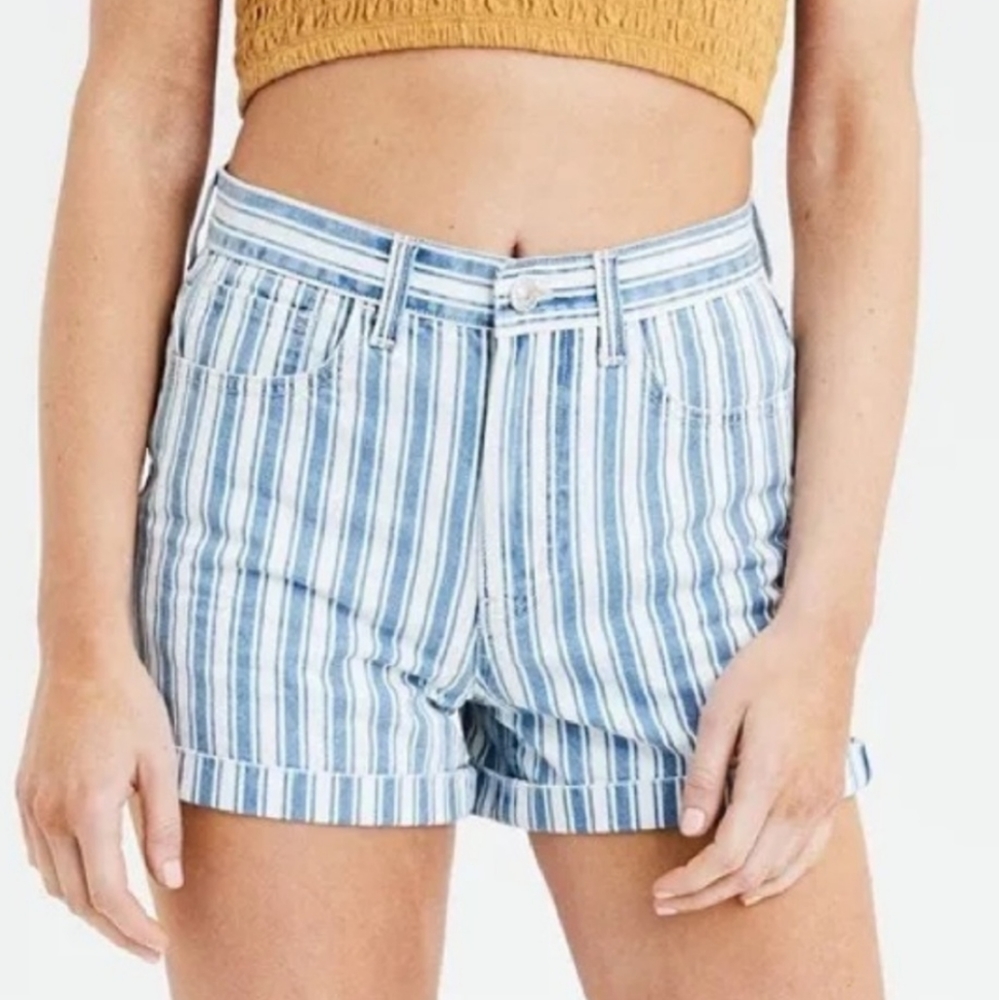 Pinstripe Cotton High Rise Mom Shorts